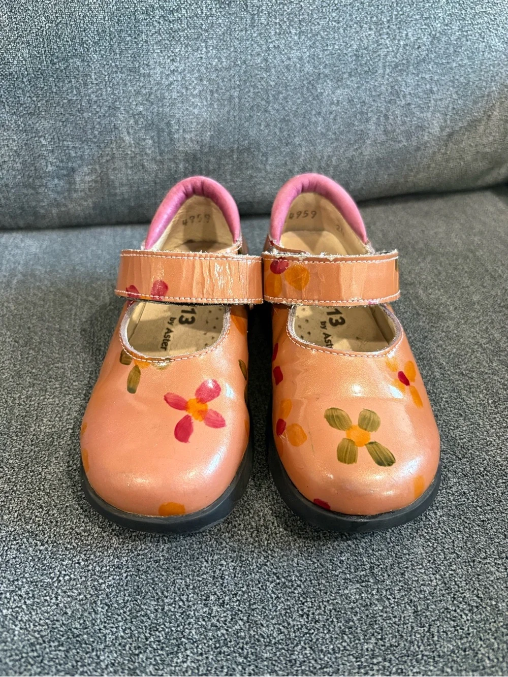 Girls' Peach Floral Mary Jane Dress Shoes with Strap